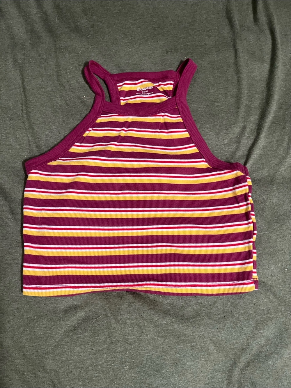 No Boundaries Striped Halter Crop Top in Burgundy, Yellow & White